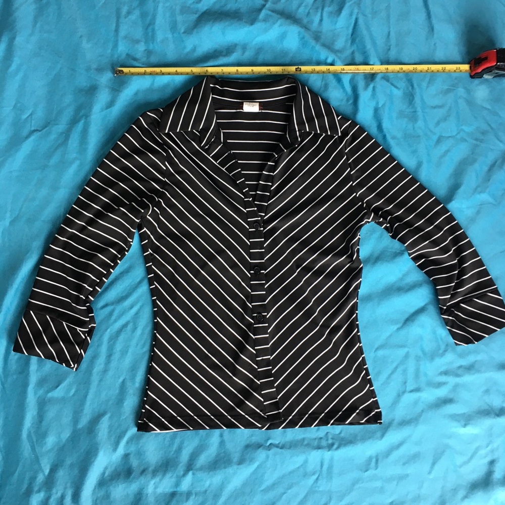 Y2k Von mozart black/white striped 3/4 sleeve button down